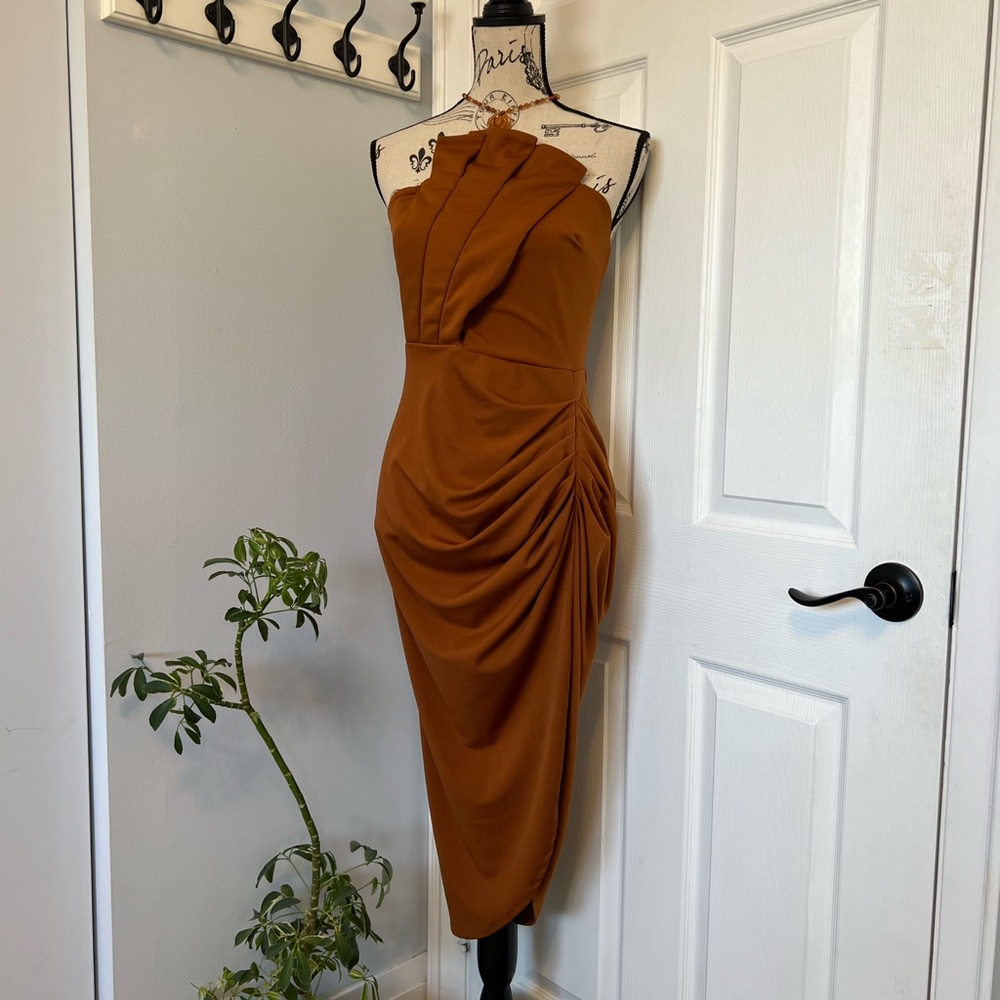 Chic One Strapless Burnt Orange Dress